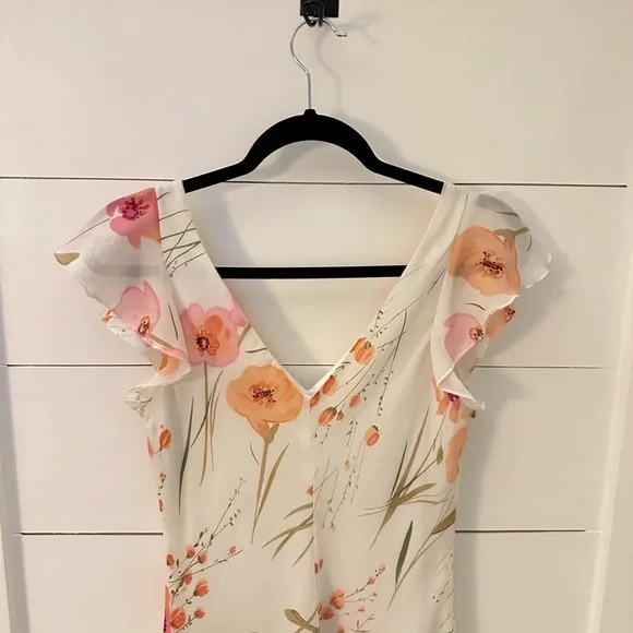 VINTAGE Y2K 90's 9/10 white ditzy floral flutter sleeve midi cottagecore dress - Picture 10 of 11